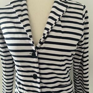 TAHARI, navy and white striped blazer/jacket, sweatshirt material size small